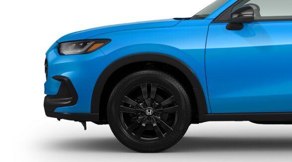 Close up of gloss black 18" wheels. 