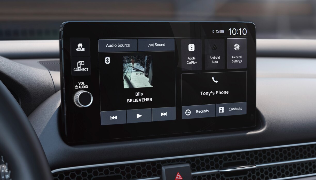 Head-on closeup of touchscreen on its home screen.