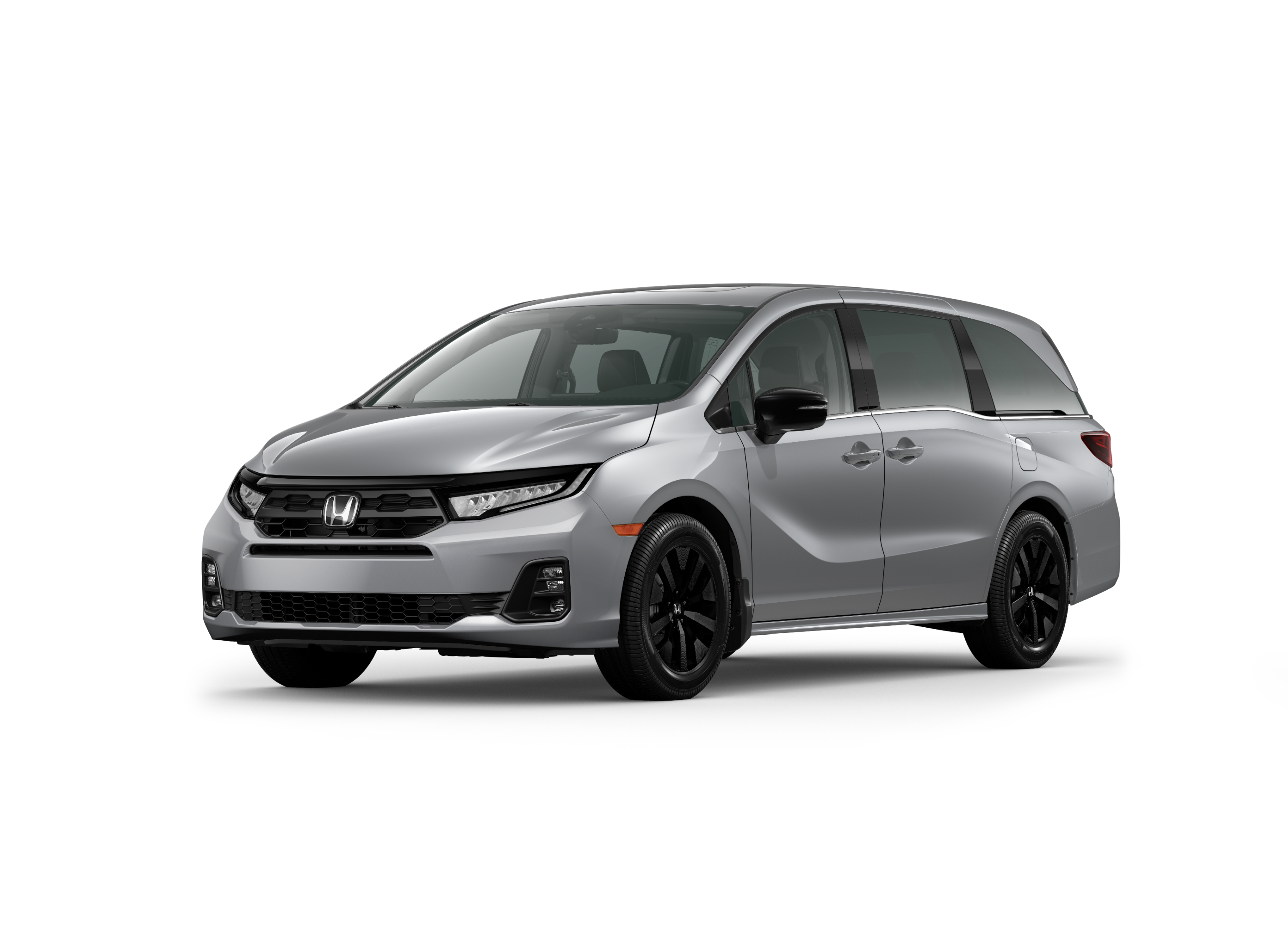 ¾ driver side front facing view of 2025 Odyssey Sport-L model in Solar Silver Metallic colour