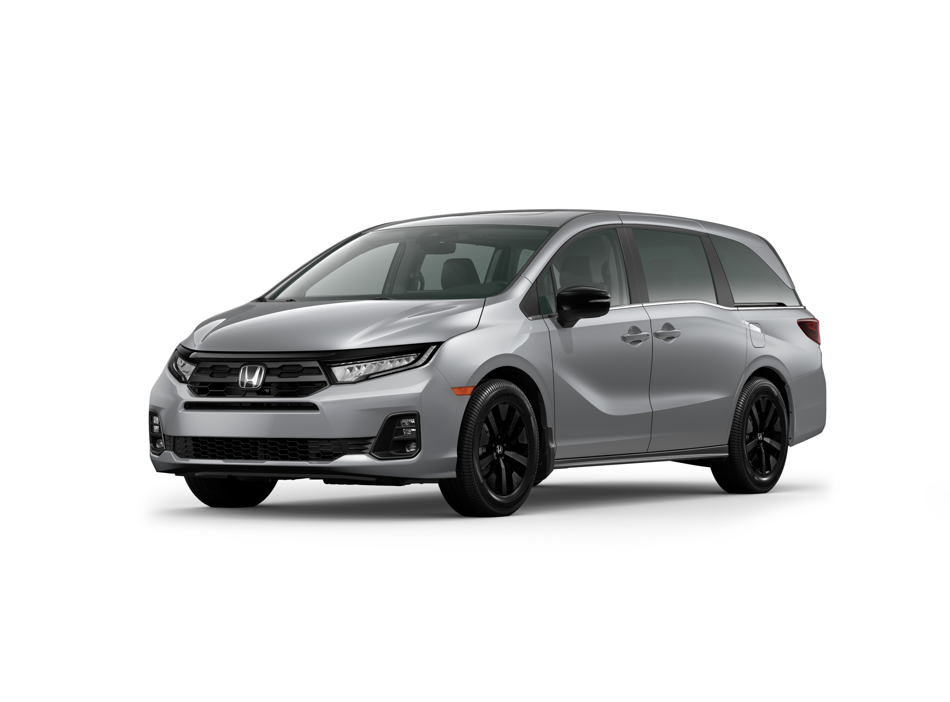 ¾ driver side front facing view of 2025 Odyssey Sport model in Solar Silver Metallic colour