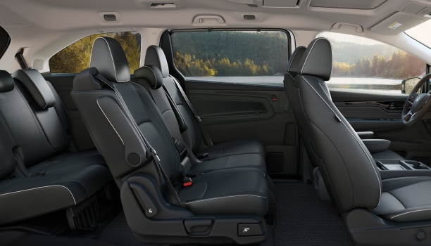 Wide side view of front and second row seats in an Odyssey.