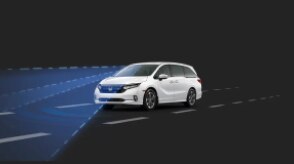 3/4 front view of Odyssey. Blue sensor waves and lines emit from the front. 