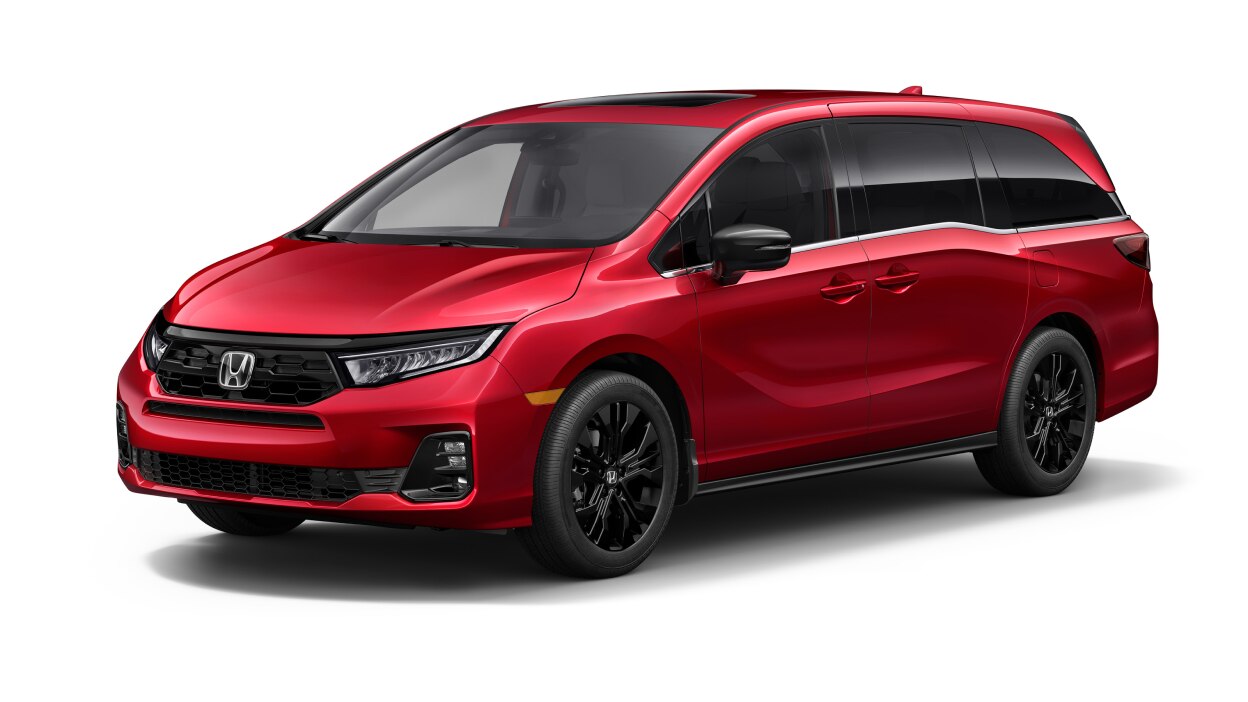 3/4 front side view of red Odyssey on white space.