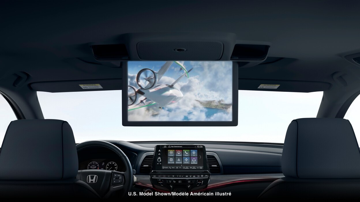 Interior closeup view of video playing on the ceiling display screen.