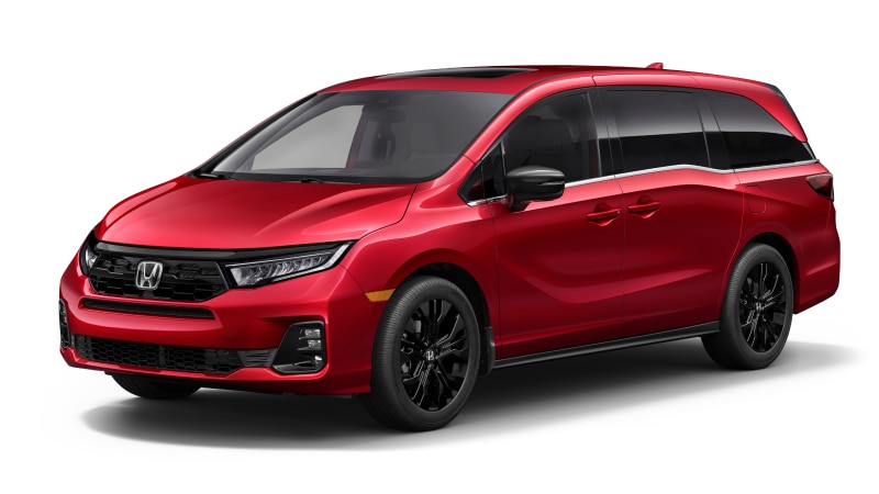 3/4 front side view of red Odyssey on white space.