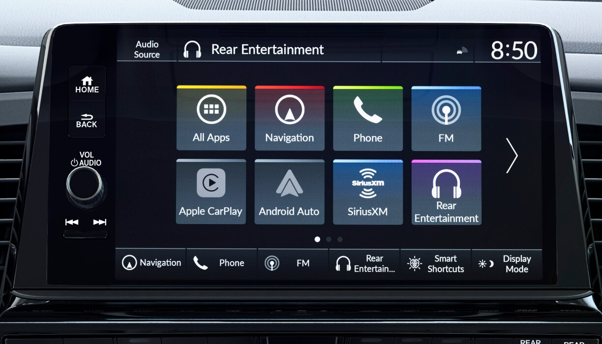 Closeup of main menu on centre console touchscreen.