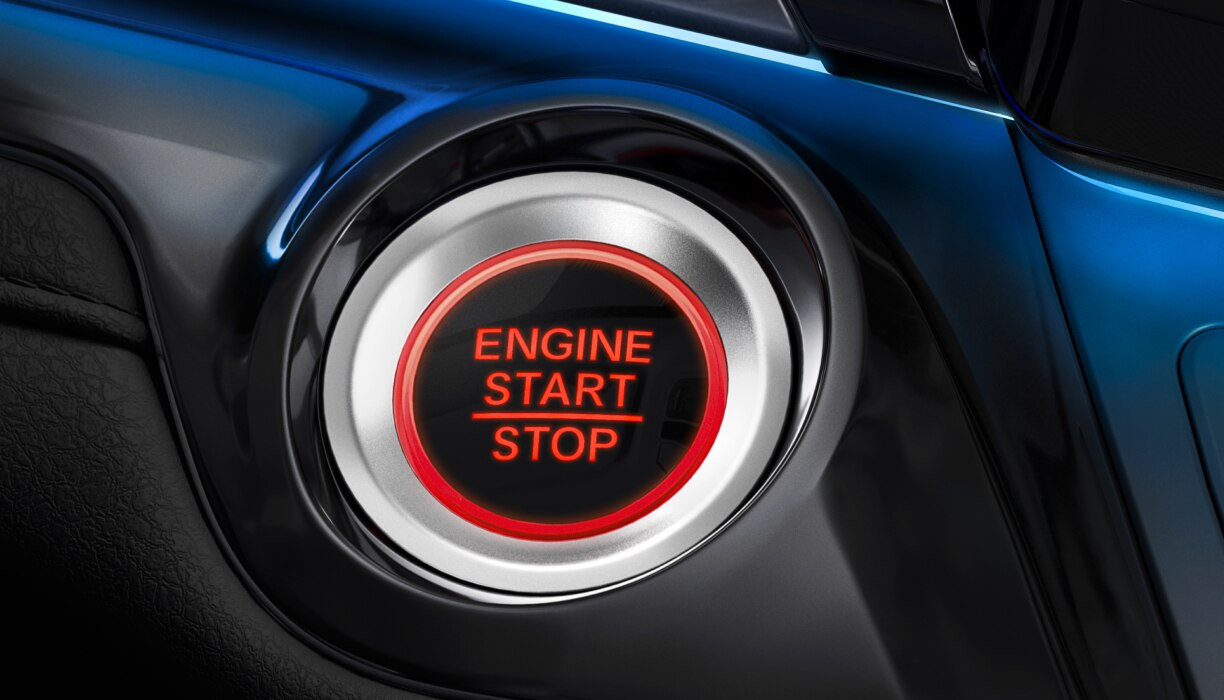 Closeup of engine start button.