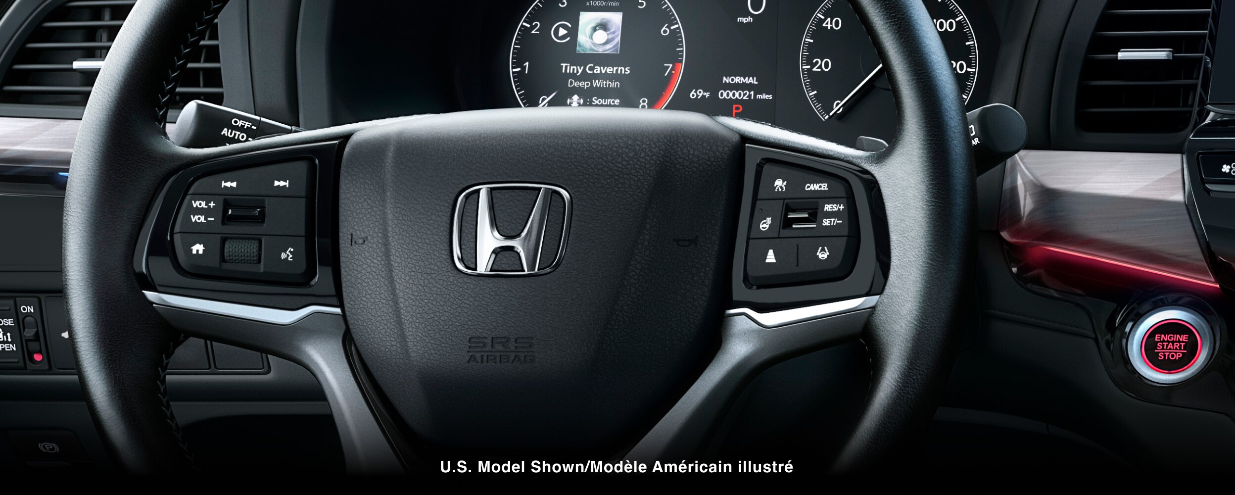 Closeup of steering wheel.