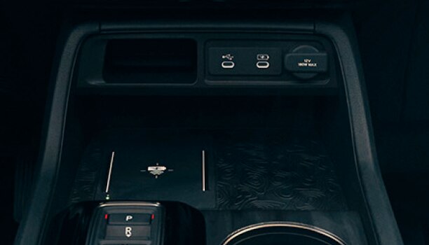 Closeup of charging ports.