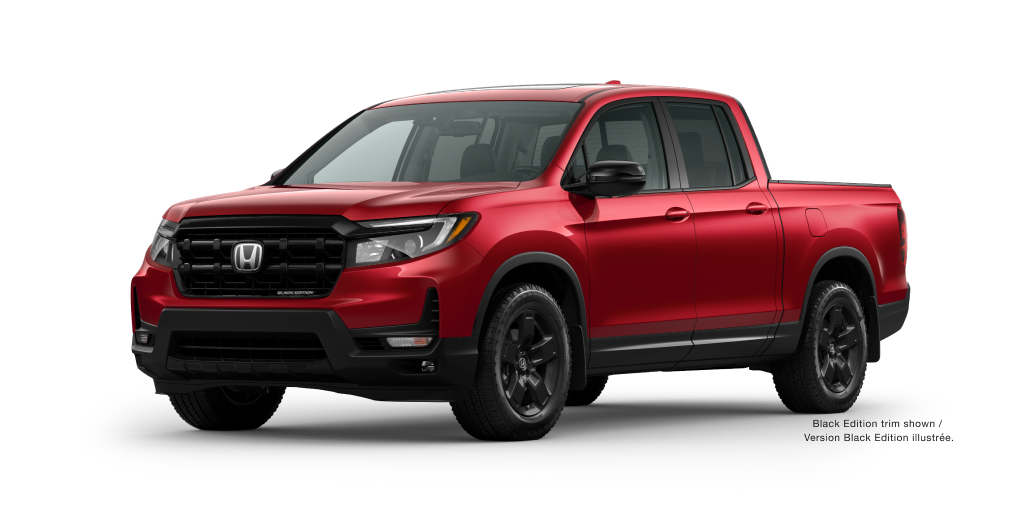 3/4 front view of a red Ridgeline on white space.