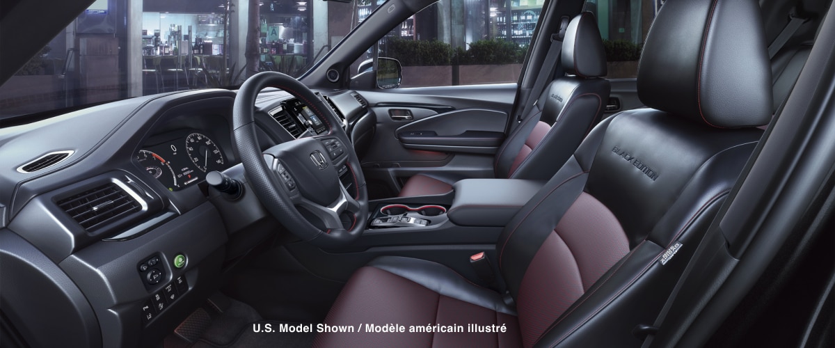 Side view of Ridgeline Black Edition’s front seats.