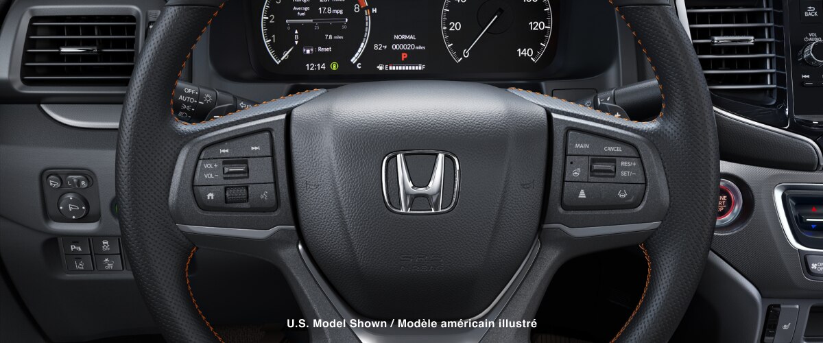 Closeup of Ridgeline steering wheel.